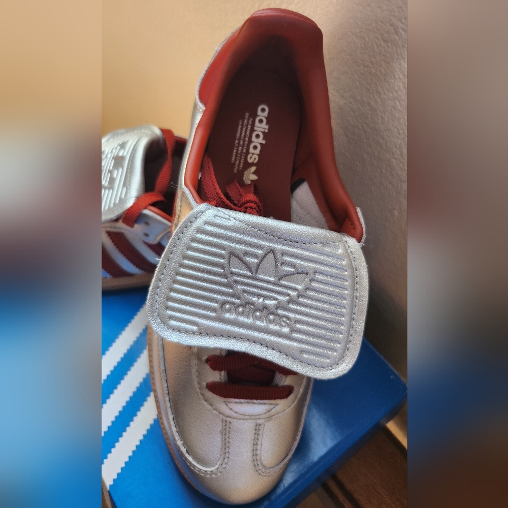 adidas Samba Metallic Silver and Burgundy Women's Sneakers - Picture 3 of 5